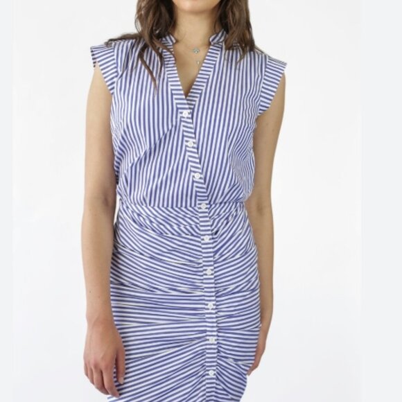 NWOT Veronica Beard Ruched Shirt Dress in Blue & White Stripe XS $450 - Picture 9 of 13